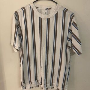BP. White shirt striped brown and blue. Small but fits more like a medium